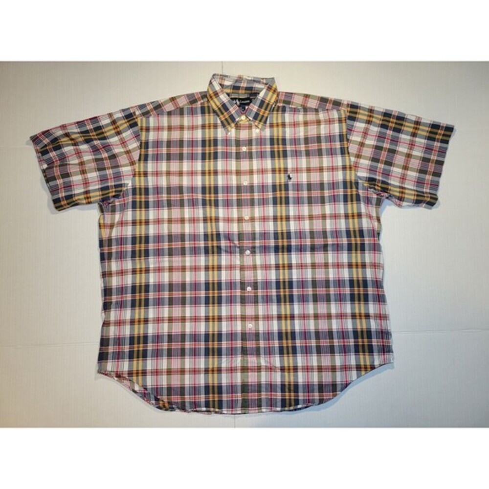 Ralph Lauren Polo Plaid Blake Button Down Short Sleeve Shirt Mens‎ L Cotton Pony